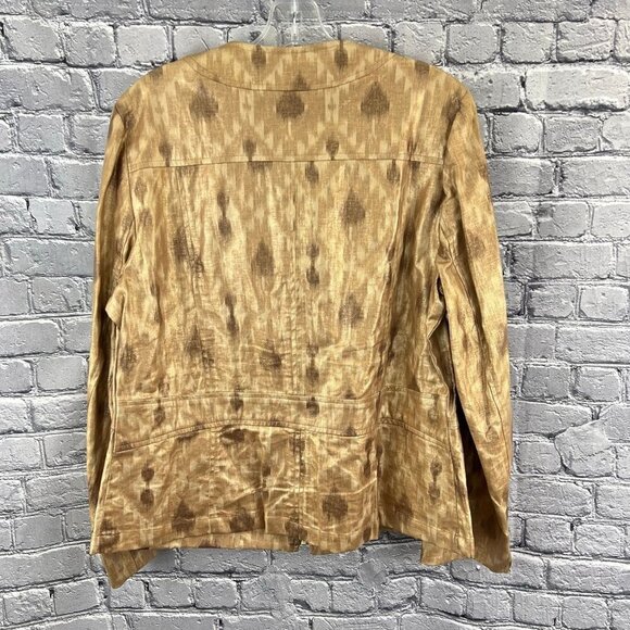 Chico's Size 1 M 8 Gold Collarless Zip Front Jacket Linen Cotton Blend - Picture 6 of 6